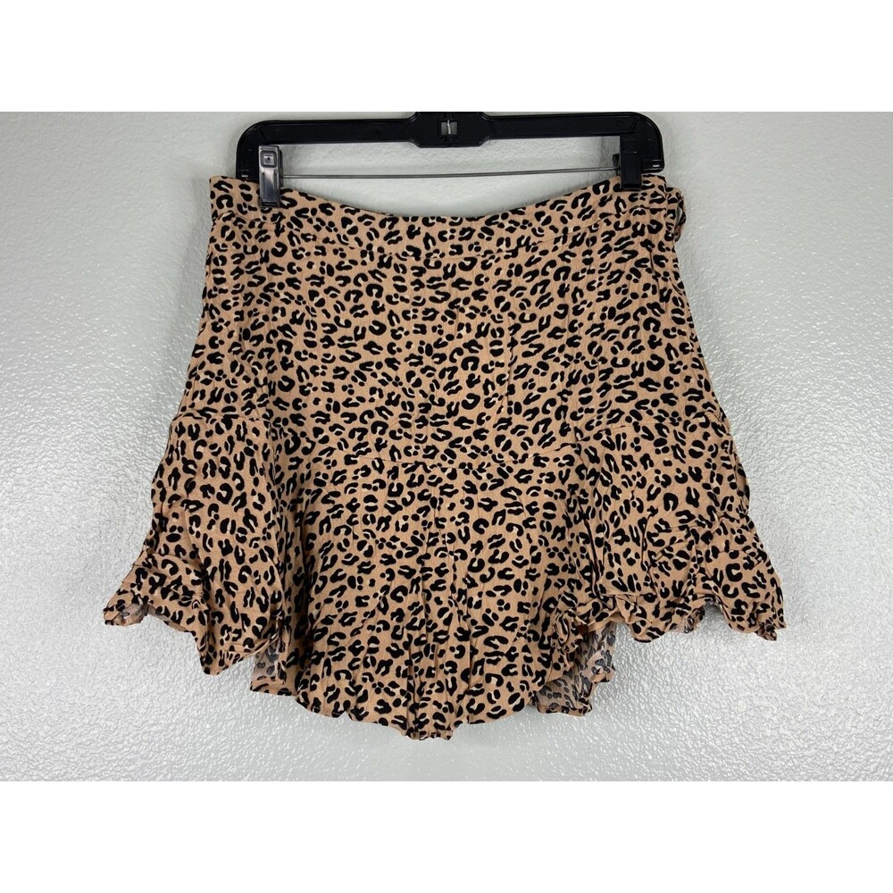 eesome Women Large Leopard Print Skorts Loose Flow Skirt Over Shorts Casual